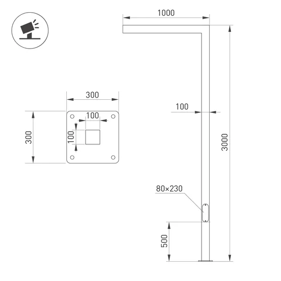 Фото #2 товара Опора OXOR-STER-G-1000x100x100-L3000-26W Warm3000 (BK, 230V) IP65 (Arlight, -)
