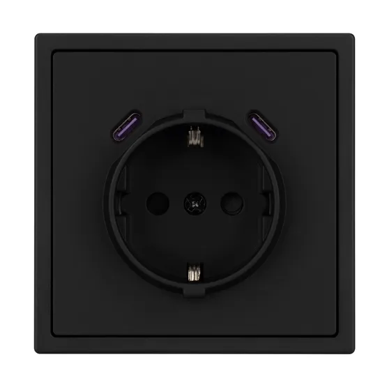Фото #2 товара ARL NOBE Розетка зк со шторками с USB тип C+С софт-тач черный оникс SCT-MUCC-SFPL-BK (250V, 16A) (Arlight, -)