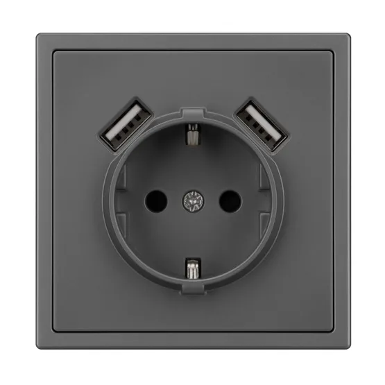 Фото #4 товара Механизм розетки с USB зарядкой SCT-NOBE-MUAA-SFPL-GR (230V, 16A) (Arlight, Серый базальт)