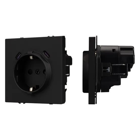 Фото #1 товара ARL NOBE Розетка зк со шторками с USB тип C+С софт-тач черный оникс SCT-MUCC-SFPL-BK (250V, 16A) (Arlight, -)