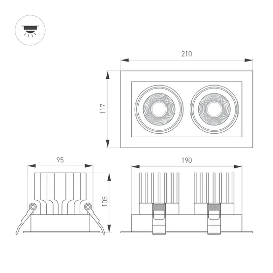 Фото #3 товара Светильник MS-VORTEX-BUILT-S210x117-2x20W Day4000 (WH-WH, 40 deg, 230V) (Arlight, IP20 Металл, 5 лет)