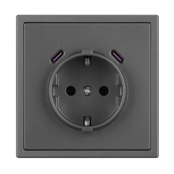 Фото #2 товара ARL NOBE Розетка зк со шторками с USB тип C+С софт-тач серый базальт SCT-MUCC-SFPL-GR (250V, 16A) (Arlight, -)