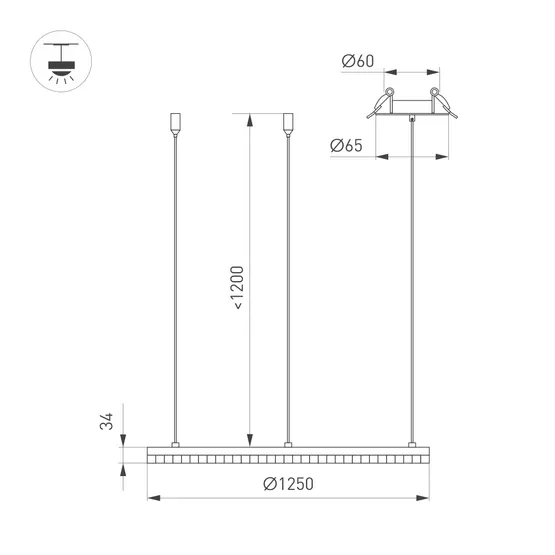 Фото #4 товара Светильник SP-DIAMOND-R1250-80W Warm3000 (WH, 45 deg, 230V, TRIAC) (Arlight, IP20 Металл, 5 лет)