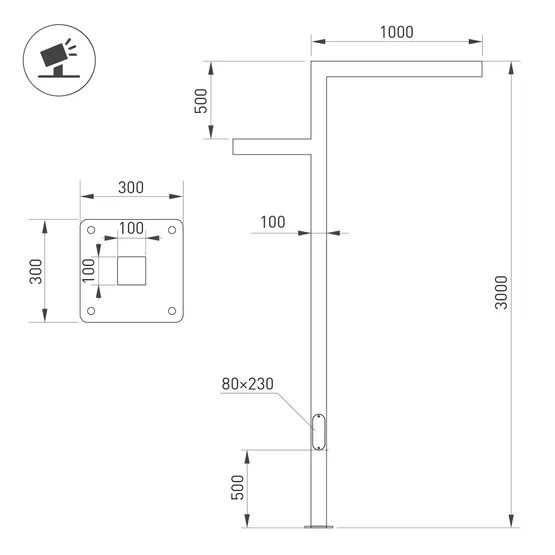 Фото #2 товара Опора OXOR-STER-Z-1600x100x100-L3000-100W Warm3000 (BK, 230V) IP65 (Arlight, -)