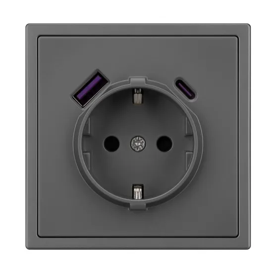 Фото #4 товара Механизм розетки с USB зарядкой SCT-NOBE-MUAC-SFPL-GR (230V, 16A) (Arlight, Серый базальт)